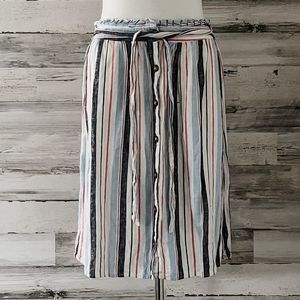 a.n.a Striped Midi Linen Blend Button Down Skirt with Belt Size 16